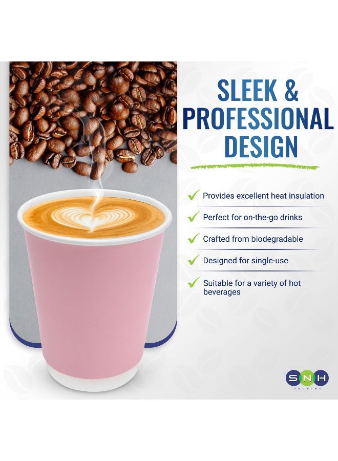 SNH Packing [Pack of 25] Disposable Double Wall Pink Coffee Cups 12 Ounce Coffee Cups To Go 25 pack Paper Coffee Cups and Designs, Recyclable, Hot Coffee Cups. - Image 5